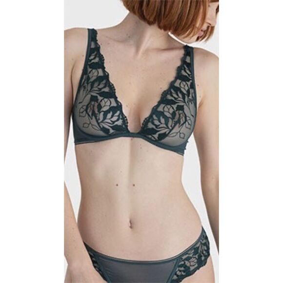 NWT Maison Lejaby Sin Embroidered Underwired Triangle Bra in Lagoon Teal Sz 36B - Picture 2 of 11